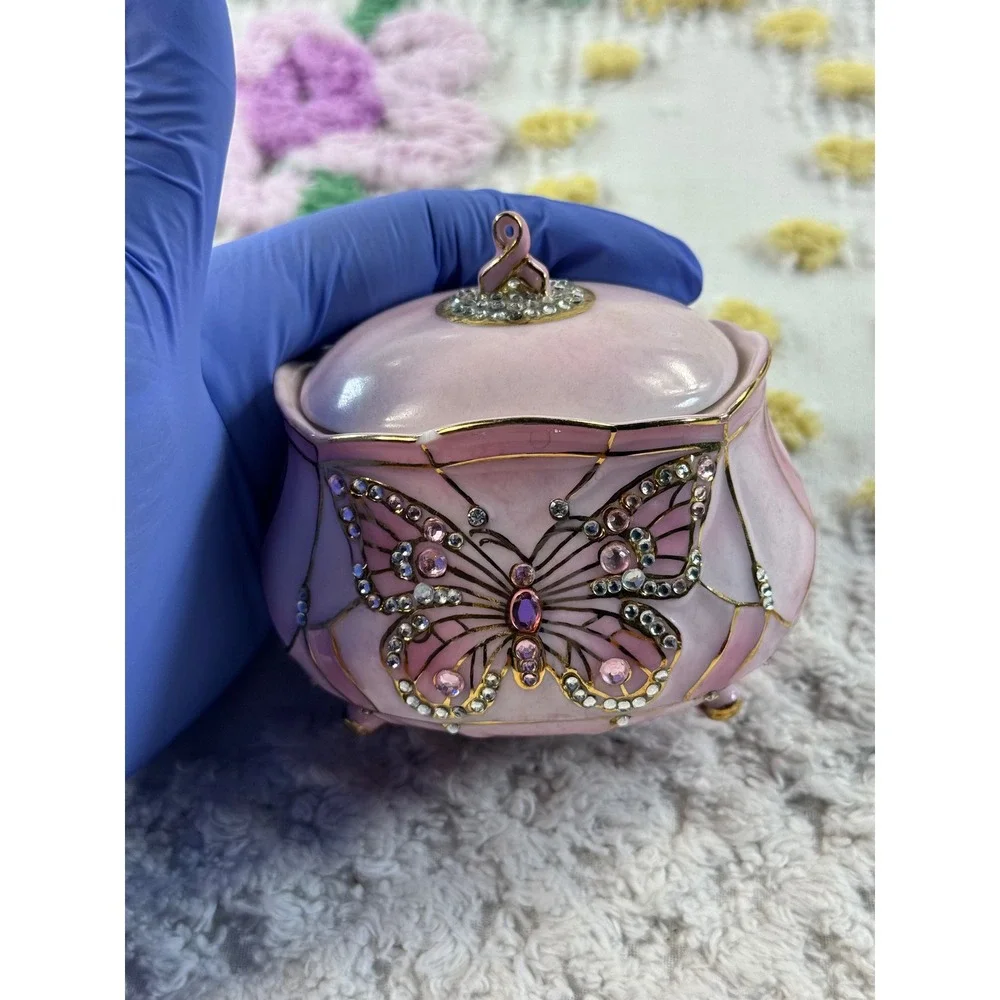 Ardleigh Elliott Wings of Hope Musical Trinket Box Pink Butterfly Porcelain